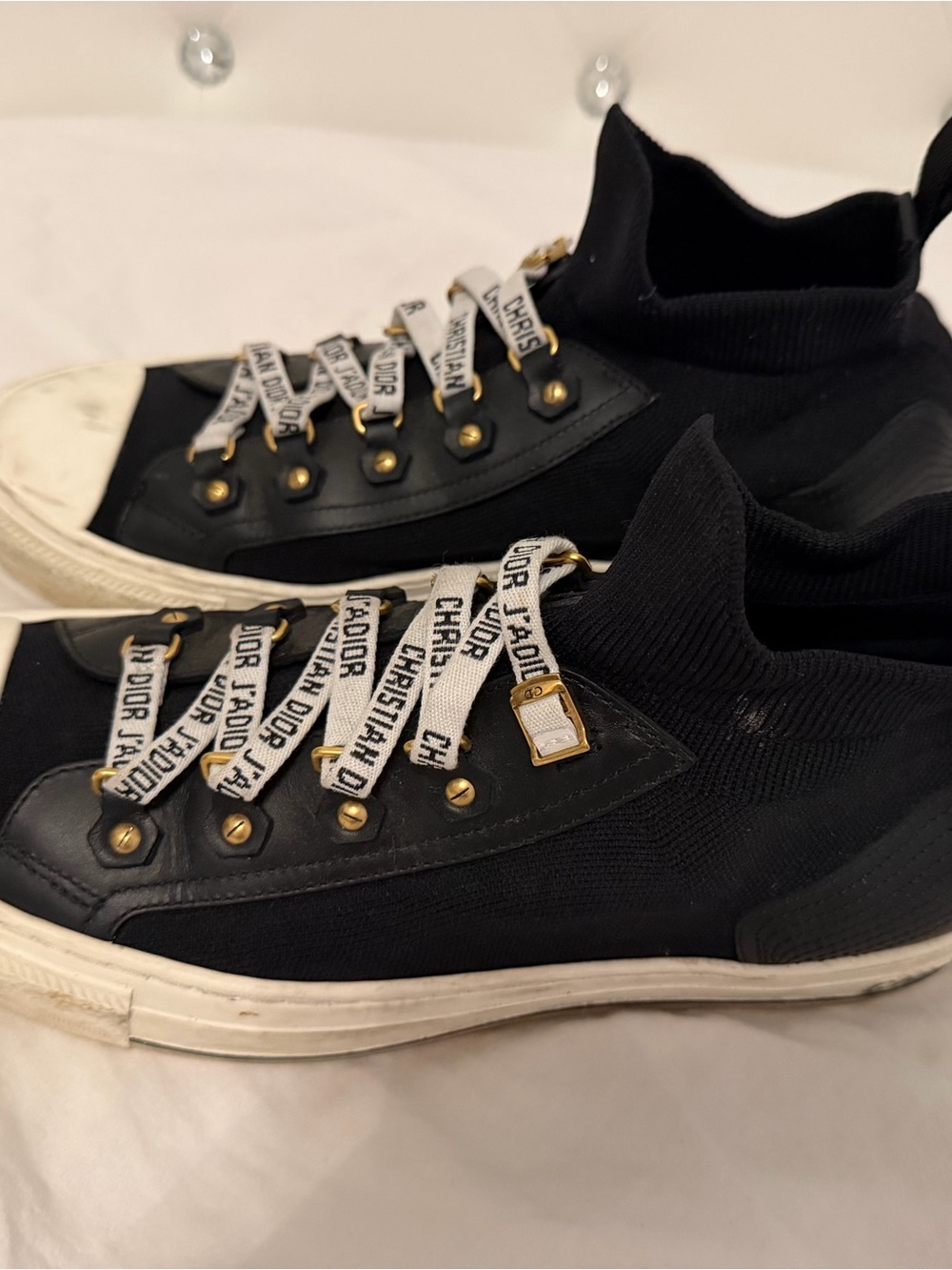 Dior Black High-Top Sock Sneakers with Branded Ribbon Laces
